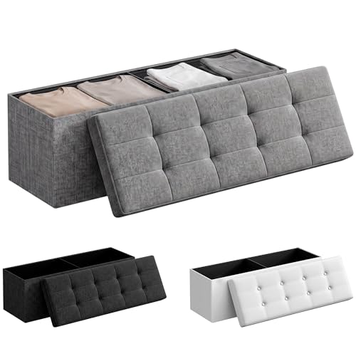 JUPPLIES Puff Almancenaje Acolchado de 130L - Baul Almacenaje de Tela para Dormitorio - Banco de Almacenaje con Capacidad de Carga 300 kg - Mueble Almacenaje Juguetes Infantil (Gris, 110x38x38cm)