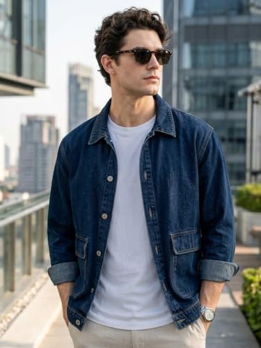 Image of Urbano Fashion Men's Relaxed Fit Full Sleeve Utility Denim Jacket