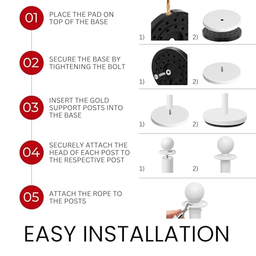 White Stanchion Kit with Velvet Ropes – 4 Stainless Steel Stanchion Posts 2 White Velvet Ropes Modern Crowd Control Barriers and Rope Safety Barriers for VIP Events and Red Carpet Rope and Poles