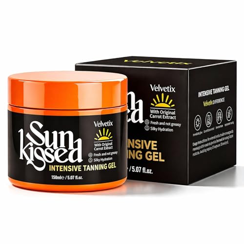 Velvetix Intensive Tanning Gel for Outdoor Sun Fast Tanning Accelerator with Carrot Oil & Coconut Oil Quick-Dry & Non-Greasy Sun Tanning Butter Streak-Free Natural Bronze Glow Vegan 5 oz