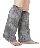YELAIVP Faux Fur Leg Warmer Warm Fuzzy Boot Covers Winter Fur Boot Covers for Women Christmas, Halloween Party Accessory (869 Grey, One Sizes)