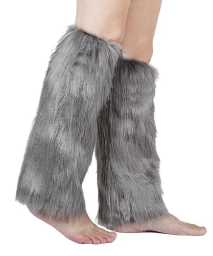 YELAIVP Faux Fur Leg Warmer Warm Fuzzy Boot Covers Winter Fur Boot Covers for Women Christmas Halloween Party Accessory (869 Grey One Sizes)