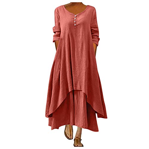 Sommerkleid Damen Leinen Kleider Lang Leinenkleid Kaftan Kleid Maxikleid Elegant Große Größen Baumwolle Leinen Blusenkleid Boho Casual...
