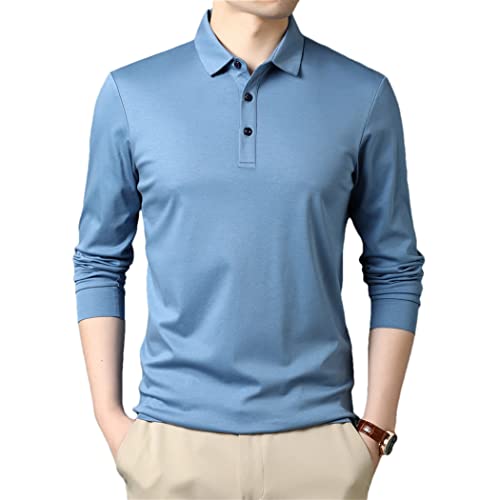 Polo homme manches longues en coton mercerisé bleu clair chic