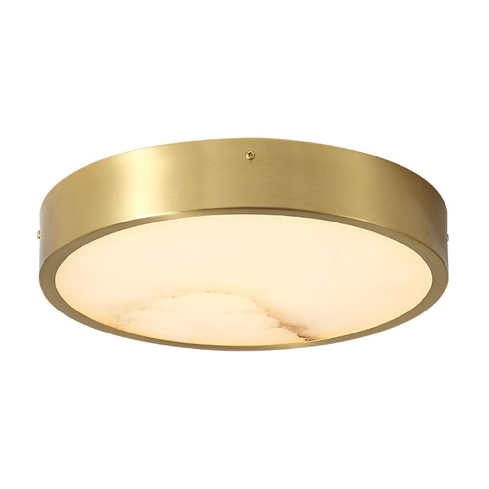 FEITENGDA Modern Alabaster Flush Mount Ceiling Light Nordic Minimalist Marble Shade Ceiling Light Vintage Round Brass Frame Close to Ceiling Lamp for Living Room Bedroom Study