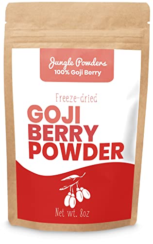 Jungle Powders Freeze Dried Goji Berry Powder 8oz, Powdered Unsweetened Goji Berries Extract, Additive, Filler, and GMO Free Wolfberry Superfood Powder