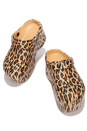 Cape Robbin Gardener Platform Clogs Slippers for Women, Women’s Fashion Comfortable Slip On Slides Shoes - Leopard Size 8 - Thumbnail 2