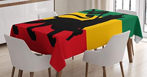 Ambesonne Rasta Tablecloth, Rastafarian Flag with Judah Lion Reggae Music Inspired Design Image, Dining Room Kitchen Rectangular Table Cover, 60″ X 84″, Yellow Black