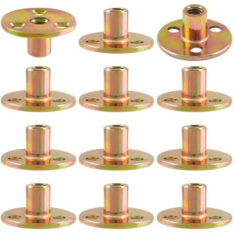 HARSKIYER 12pcs Round Base T-Nut, 1/4"-20 Carbon Steel Iron Plate Nut Screw-in T Nuts Flange Insert Female Thread Furniture Hardware Accessories Cover