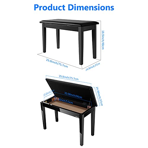 Neewer® Wooden Duet Piano Bench With Padded Leather Cushion For Deluxe Comfort And Bulid-In Flip-Top Seat Extra Storage Compartment For Music Books And Other Accessories, Black #TOP2