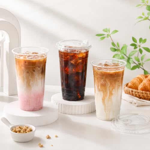 Image of Ginkgo 50 Pack 32 oz Clear Plastic Cups with Strawless Sip Lids