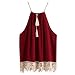 Gillberry Women Lace Trimmed Tasselled Drawstring Blouse Tank Tops T shirt (L)