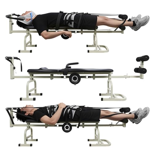 Portable Back Stretcher & Traction Table, 190cm Spinal Decompression Device for Home Use, Manual Neck & Lumbar Stretcher with Ergonomic Handwheel Green