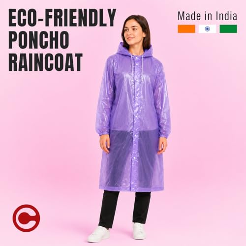 Image of EVA Poncho Raincoat for Men and Women, Lightweight Waterproof with Hood, Adjustable Drawstring, Snap Button Closure, Reusable