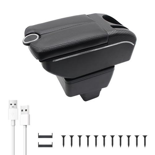 YJYWZH Car Armrest Box for Toyota Yaris iA Sedan 2017 2018 Automotive Accessories Center Console with 4USB Ports & 2 Type-C Interfaces Carbon Fiber Leather Cup Holder Phone Box