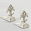Fleur de lis door stoppers heavy duty cast iron decorative door stop wedge2 pcs antique white  urban country home decor