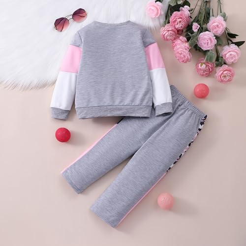 Image of Toddler Girls 2 Piece Cute Outfits, Crewneck Sweatshirt with Jogger Pants Kids Clothing Set for Fall Winter