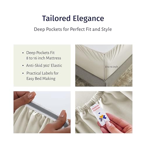 California Design Den Certified 100% Egyptian Cotton Sheets California King Size Set - Lightweight Percale California King Sheet Set with Deep Pockets, Cool, Crisp & Durable Luxury Bedding Set - Beige