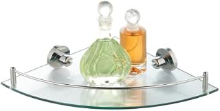 Axentia Napoli corner bath shelf, glass, stainless steel look approx. 25 x 5.7 x 25 cm