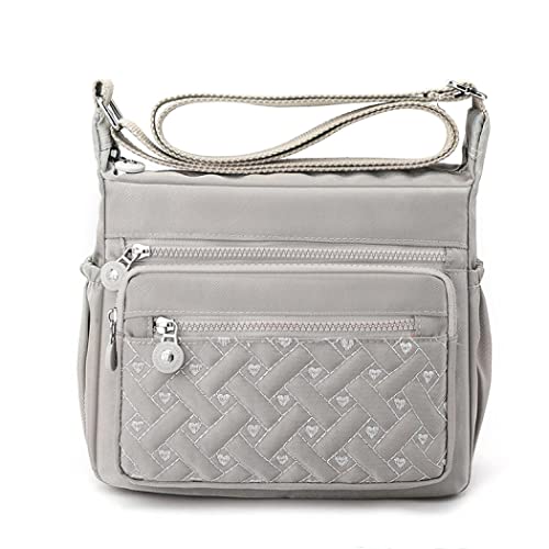 Milky Way Damen Mittelgroß Umhängetasche mit Mehreren Taschen, Wasserdichte Nylon Handytasche zum Umhängen Crossbody Bag für Reisen, Wanderungen und den Alltag (hellgrau)
