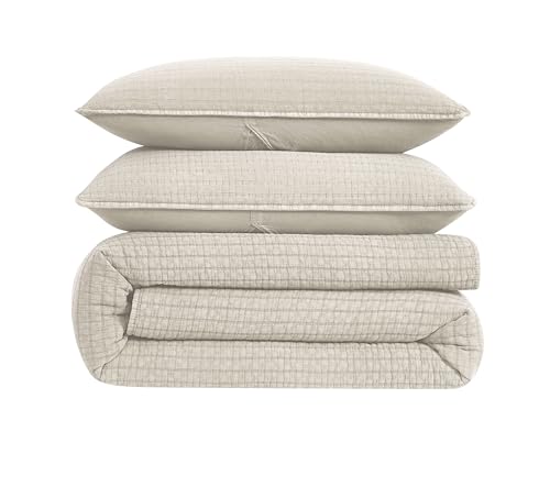 WDCOZY Beige Neutral King Size Quilt Set, 100% Cotton Fabric, 100% Polyester Filling, Shabby Chic Rustic Farmhouse Country Bedspread, Textured Gauze Coverlet, Soft Lightweight Bedding, All Season by WDCOZY - Image 9