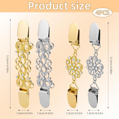 Image of 4 pcs Dress Clips Back Cinch, Vintage Sweater Shawl Clips, Waist Cincher Clip Clothing Cinch Clip, Clothing Collar Dress Shirt Brooch for Women Wearing, 4 Styles