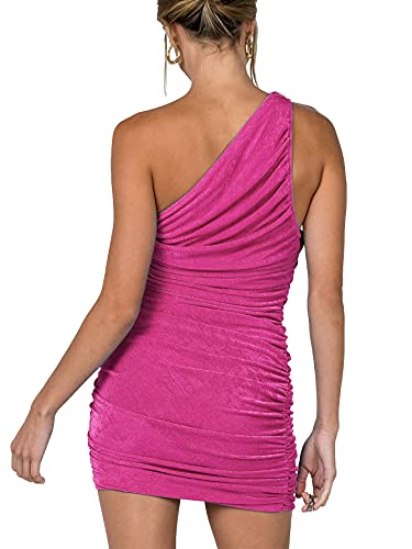 Image of LYANER Women's Sexy One Shoulder Ruched Sleeveless Bodycon Mini Short Dress
