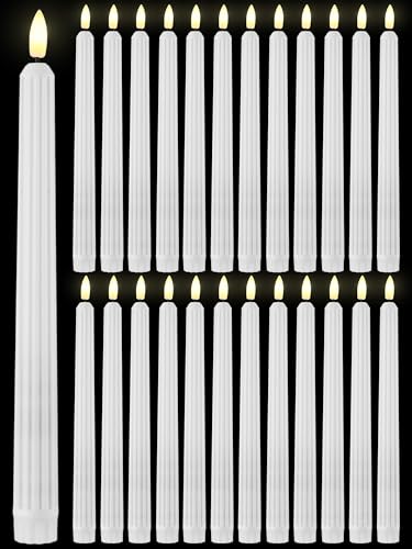 Image of Treela 36 Pieces Flameless Taper Candles Flickering Faux LED Battery Operated Electric Fake Candles for Christmas Halloween Birthday Wedding Party(White,0.8x11 Inches,Roman Column)