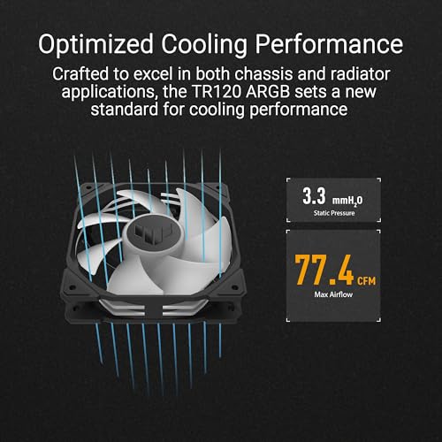 Image of ASUS TUF Gaming TR120 ARGB Standard Blade Black Case Fan Single Pack (120 mm PWM PC Fan, 2000 RPM, 3.3 mm H2O, 77.4 CFM Airflow, 16 Individually Addressable RGB LEDs, Black)