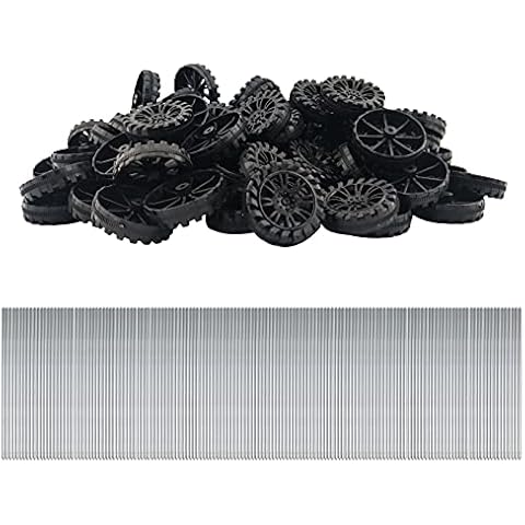 EUDAX 300 PCS 30mmx8mm Plastic Roll 2mm Dia Shaft Toys Wheel and 2mmx100mm STEM Shaft Round Rod Axles for DIY Toy RC Car Truck Boat Helicopter Model Part Building Projects (Black) Cover