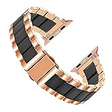 YISIWERA Compatible with Apple Watch Bands Women 41mm 40mm 38mm Rose Gold Ceramic Watch Bands Strap with Black Stainless Steel for iWatch Ultra2 Ultra Series 9 8 7 6 5 4 3 2 1 SE SE2