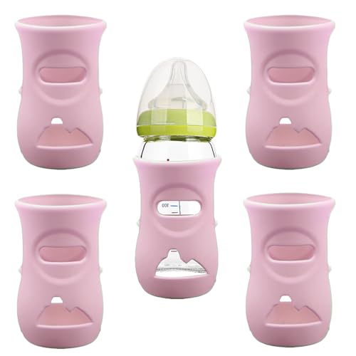 Image of QinSuiKai 4 Pack Silicone Sleeves for Avent Natural Glass Baby Bottles, Anti Breakage Baby Bottle Holder, Compatible with Philips Avent Glass Natural Baby Bottle, BPA Free (Pink, 8 OZ)