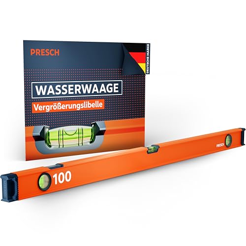 Presch Wasserwaage 100cm - Bruchfeste Weitwinkellibelle inkl. 2% Gefälle-Anzeige - Vertical-View-Funktion dank Sichtfenster - Innovative Anti-Rutsch‑Endkappen & präzisionsgefräste Messfläche