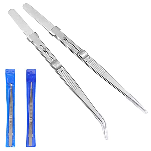 Lot De 2 Pinces à épiler Droites Et Courbées En Acier Inoxydable Avec Pointes Pointues En Caoutchouc Pour La Fabrication De Bijoux