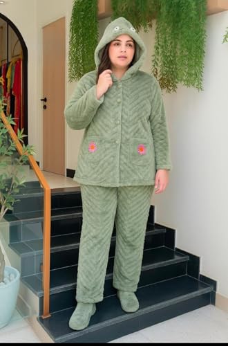 Image of Ukal Women's Wool Blend & Fleece Long Sleeve Pullover Hoodies Set Full Length Winter Nightwear Pajama and top Set Tracksuit Gym Suit Night Suit