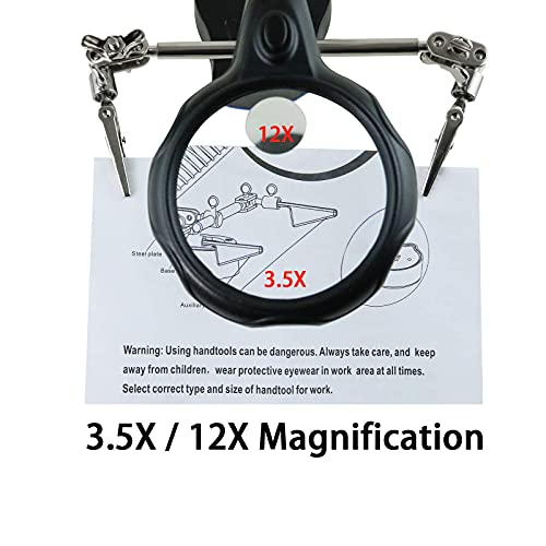 Vludiss Helping Hands Magnifying Glass Soldering Station, Led Lighted 3.5X 12X Magnifier With Auxiliary Clips Alligator Clamp For Miniatures Projects,Model Making, Soldering #TOP7