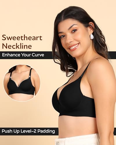 Image of Tweens Invisi-Fit Cotton Bonded Seamless Maximiser Bra | 3 /4th Coverage | Push-Up Level 1 | Elastic-Free Comfort | Wire-Free | Side Wings with Gripper | Adjustable Straps | Pack of 1 |