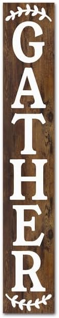 Gather Wall Decor 8"x48" Vertical Wooden Hanging Porch Sign for Front Door, Rustic Wooden Holiday Decor for Home Wall Farmhouse Indoor Outdoor