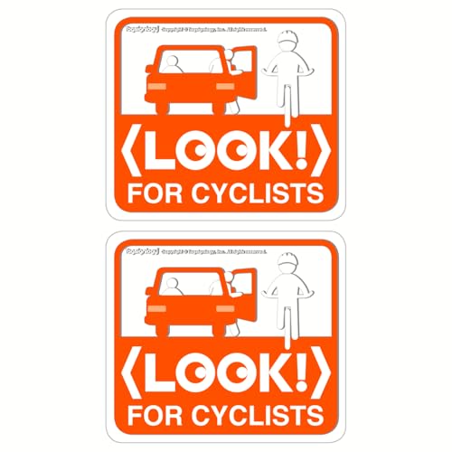 Image of (2 pcs) Look For Cyclists Bicycle Safety Notes for Passenger & Driver UB LY Taxi Car Service Caution Sign Transparent UV Weatherproof Waterproof Clear Vinyl Stickers