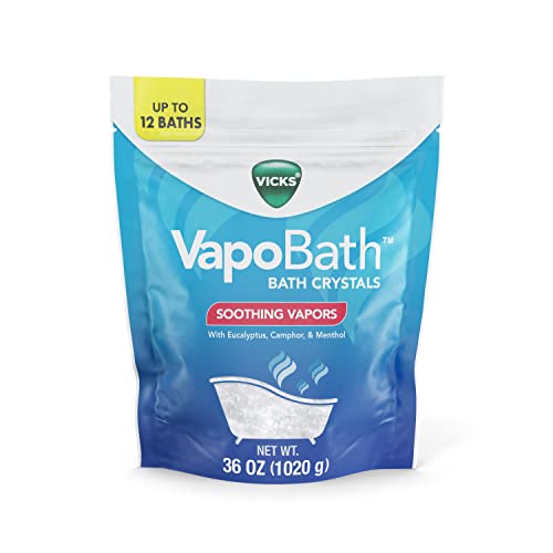 Vicks VapoBath, Bath Crystals, Bath Bomb, Non-Medicated Bath Salts, Soothing Vicks Vapors Steam Aromatherapy with Eucalyptus and Menthol, Contains Essential Oils, 36 OZ