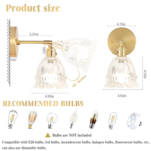 Image of Wireless Wall Sconce with Flower lampshade, Battery Operated Wall Lights,Wall lamp with 15 Colors for Bedroom Living Room Home Decor (Clear-Lily,2 Light Battery Operated)