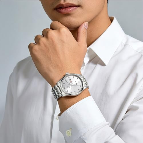 Image of OLEVS Automatic Watches for Men Self Winding Mechanical Classic Diamond Business Luxury Dress Stainless Steel Waterproof Calendar Mens Watch