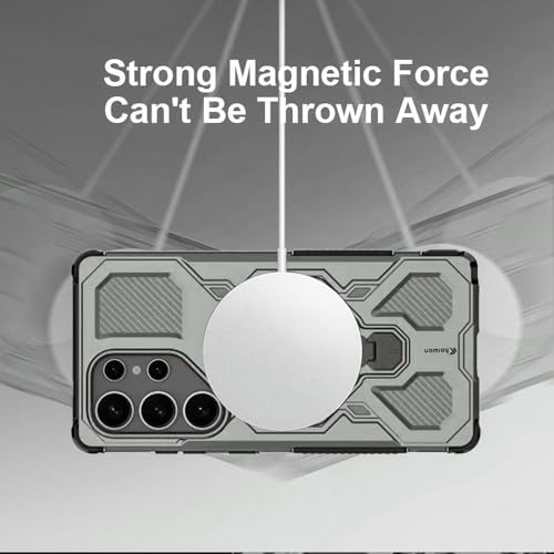 Image of KARWAN Tough Shockproof Armor Back Case Cover Compatible with Samsung Galaxy S25 Ultra with 360 Degree Rotation Magnetic Attraction Ring Holder Heavy Duty Cover with MagEaze Wireless Charging (Grey)