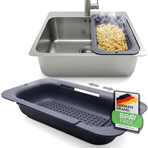 Netrox - Passoire cuisine extensible pour évier – Convient pour les aliments – Égouttoir en inox pratique, légumes ou fruits – Panier évier...