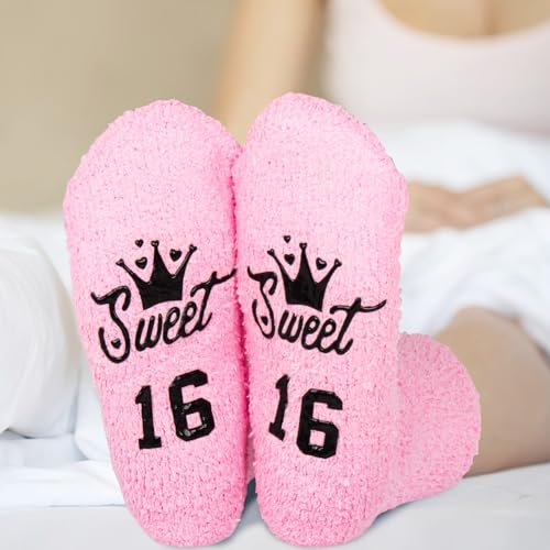 Onperpoe Pink Fluffy 16th Birthday Gifts for Girls - Comfortable Long Bed Socks Stockings - Image 2