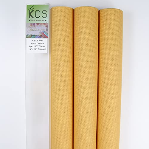 Image of KCS 3 pc of 15 inch x 18 inch Counted Cross Stitch Cotton Aida Cloth Needlework Fabric,18CT,Topaz md