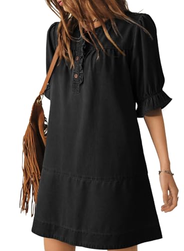 Dokotoo Womens Denim Dress Short Flare Sleeve 2026 Summer Western