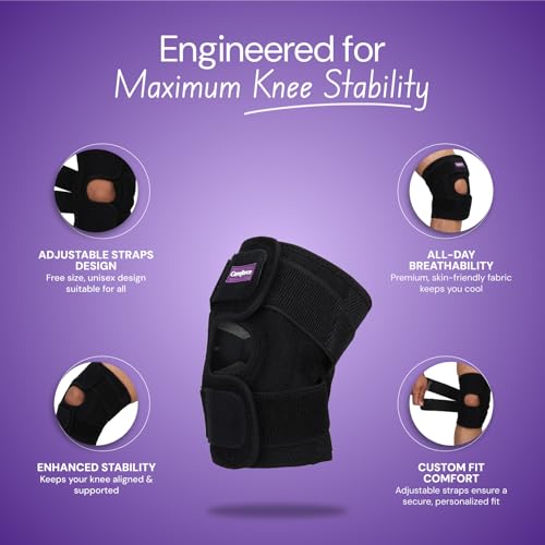 Image of Careforce - The Force Behind Your Health Knee Brace with Extra Long Strap & Silicone Pad for Meniscus Tear Pain Relief Adjustable Knee Support for Men-Tendon,Patella Support for Women-Knee - Black