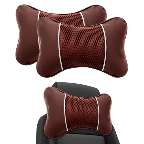 MVBILMSF 2 Pezzi Cuscino Poggiatesta Auto per Volkswagen Tiguan 2016, Supporto Testa Seggiolino Auto per la Guida Cuscino Cervicale Auto,Brown