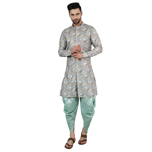 WINTAGE Digital Print Cotton Silk Grey Kurta Dhoti